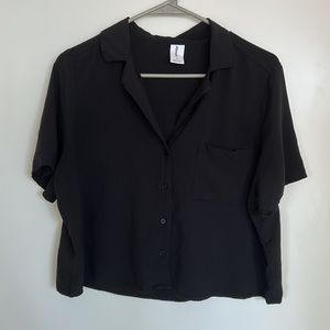Cropped black button up